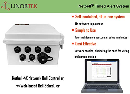 Netbell Linortek Netbell-4K-C TCP/IP Network 4 Zone Break Bell Timer Controller with Digital Clock