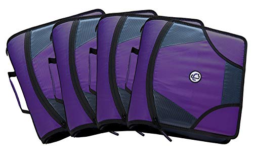 Case it King Sized Zip Tab 4-Inch D-Ring Zipper Binder with 5-Tab File Folder, Purple, Case of 4
