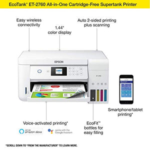 Epson EcoTank ET-2760 Wireless Color All-in-One Cartridge-Free Supertank Printer with Scanner and Copier (Renewed)