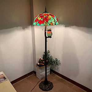Bieye Tiffany Style Stained Glass Floor Lamp with Maple Tree Leaves Design, Owl Side Lamp, 4-Light, 65 inches Tall