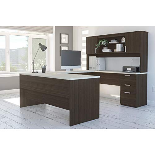 Bestar, Universel Collection, Executive Computer Desk with Pedestal and Hutch