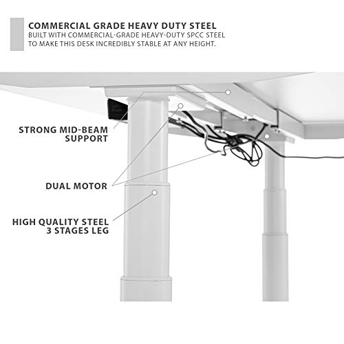 StudiONE 57 Inch Dual Motor Electric Height Adjustable Standing Desk, 2 USB Chargers, Smart APP Memory Controller, Sit Stand Home Office Table, 57X27.5, White