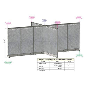 GOF Freestanding X-Shaped Office Partition, Large Fabric Room Divider Panel - 132"D x 204"W x 48"H