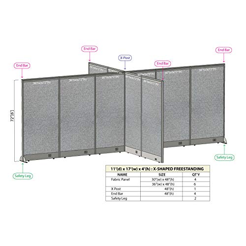 GOF Freestanding X-Shaped Office Partition, Large Fabric Room Divider Panel - 132"D x 204"W x 48"H