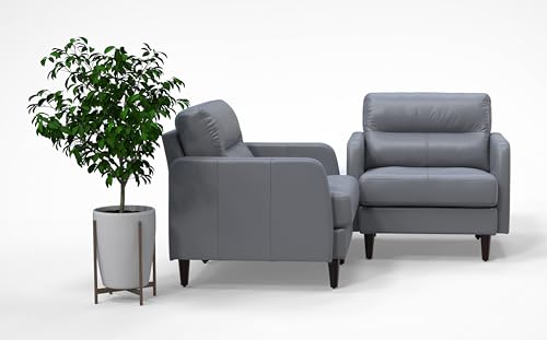 BREAKtime 2 Person Waiting Reception Lounge Chairs Set with Charging Tables - Model 8129, Graphite Gray Leather
