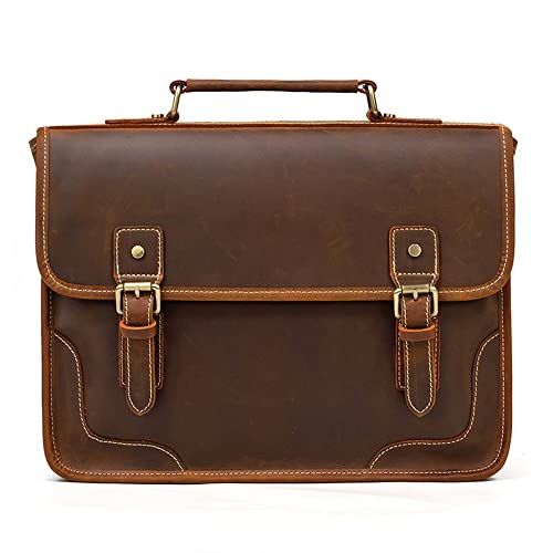 YKBTP Handmade Men's Retro Handbag Men's Business Briefcase Computer Shoulder Messenger Bag (Color : A, Size : 29 * 38 * 9cm)