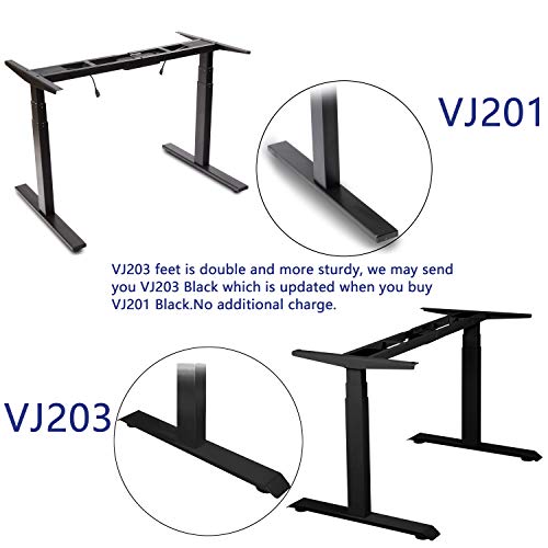 VWINDESK VJ201-S3 Electric Height Adjustable Sitting Standing Desk Frame Only/Sit Stand - Dual Motors 3 Segment Motorized Desk Base Only,Black