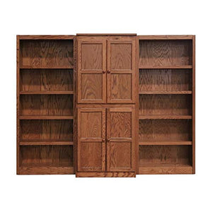 Bowery Hill Traditional 72" 15-Shelf Wood Bookcase Wall with Doors in Dry Oak