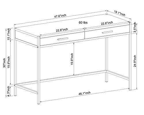 Caffoz 48" Writing Desk | Study Computer Desk | Oak Brown | Laptop PC Table Workstation with 2 Drawers for Home Office | Storage Space Saver