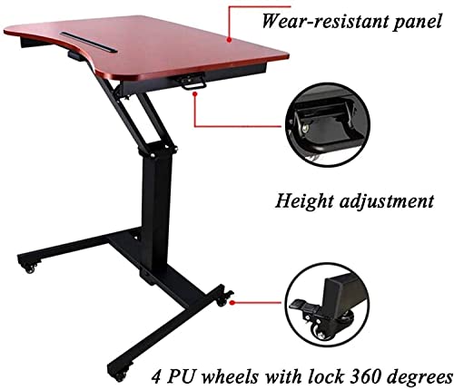 Mobile Standing Desk Height Adjustable Rolling Cart (Red)