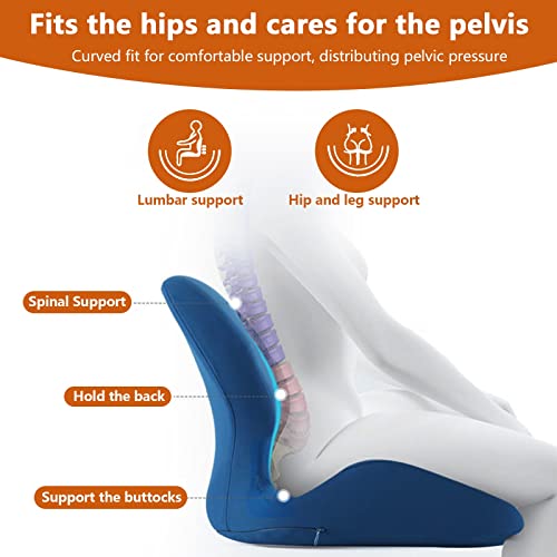LSTQPK Work Chair Cushion with Butt and Back Support for Tailbone Pain Relief - Blue, Plus Size Office Chair Seat Cushion