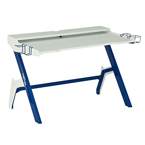Techni Sport Computer Gaming Desk with Cupholder and Headphone Hook, Small Laptop Table for Home and Office, Blue