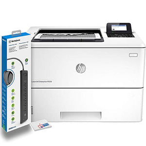 HP Laserjet Enterprise M506dn Monochrome Laser Printer (F2A69A) with Power Strip Surge Protector and Electronics Basket Microfiber Cleaning Cloth