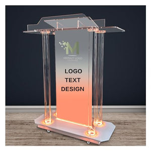 VZADGWA Personalized Acrylic Podium Stand with LED, Wheels, and Custom Logo
