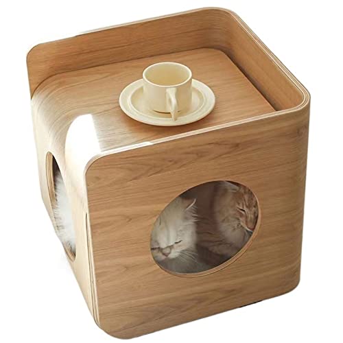 BinOxy Coffee Table with Cat Bed Cave - Multipurpose Wood End Table Side Table