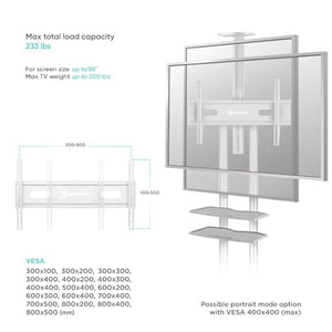 ONKRON Mobile TV Stand for 50" - 86" TVs up to 200 lbs - Adjustable Portable - White