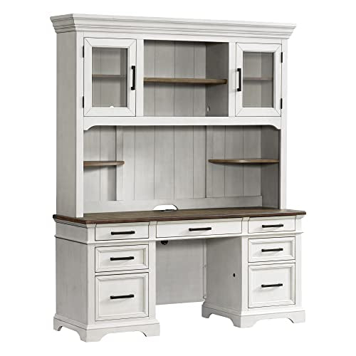 Intercon Drake Home Office 66" Wide Credenza, Rustic White & French Oak Furniture