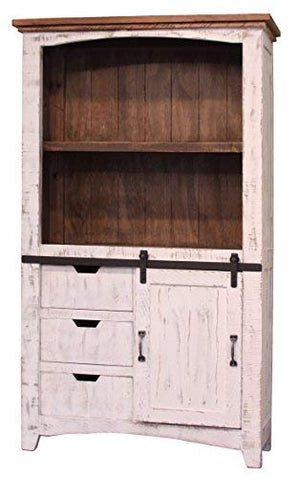 Crafters and Weavers Greenview Solid Wood Barn Door Bookcase in Distressed White Finish