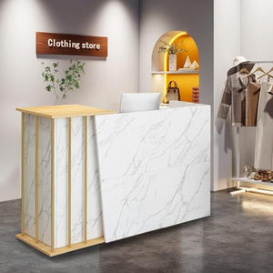 DZKJ Reception Desk with Lockable Drawer and Light-Blocking Feature, Front Counter Desk for Retail Checkout (140CM, Marble)