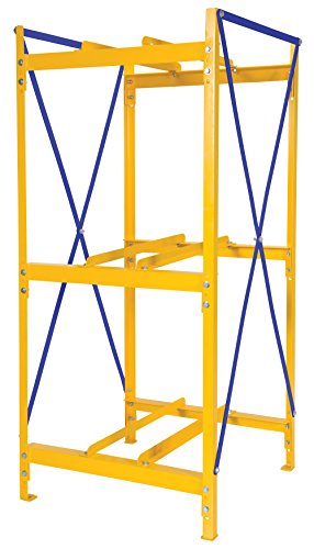 Vestil DRK-1-3 Steel Drum Storage Rack, 1 Wide, 3 High, 2400 lb. Capacity, Yellow Frame/Blue Cross Braces