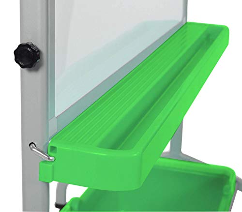 Offex Rolling School Classroom Double Sided Magnetic Whiteboard Chart Stand with 2 Storage Bins - Green