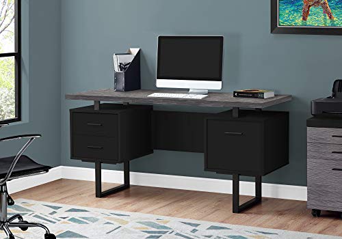 Monarch Specialties I I 7415 DESK-60 L Grey TOP Metal Computer Desk, Black