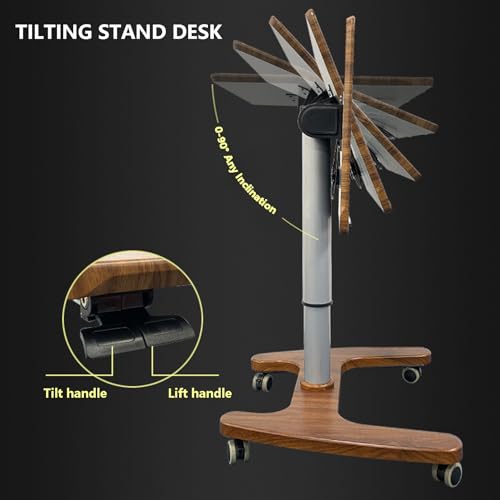 HGTRH Mobile Laptop Stand Desk Rolling Cart with Adjustable Height and Tilting Top