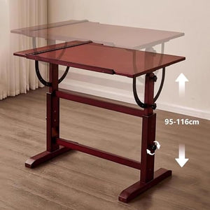 oiakus Wood Drafting Table with Tilting Enlarge Tabletop and T-Square Ruler