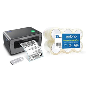 POLONO Label Printer - 150mm/s 4x6 Gray Thermal Label Printer, POLONO Packing Tape, 2.7 mil, 1.88" x 60 Yards, Total 1080Y, 3" Core, 18 Rolls, Compatible with Amazon, Ebay, Etsy, Shopify and FedEx