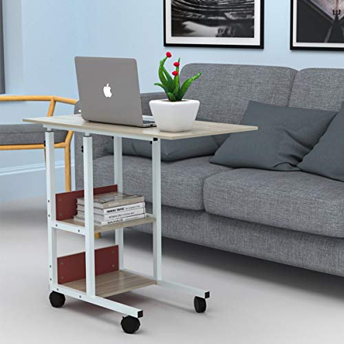 JACENTHOME Home Office Desk 31x16'' Moveable Height Adjustable Modern Computer PC Notebook Writing Workstation Laptop Table with Wheels for Study Room Bedroom Living Room