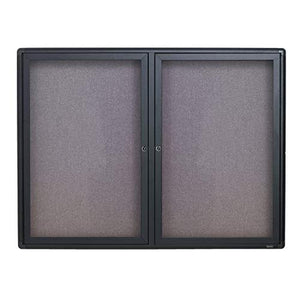 Quartet Enclosed Fabric Bulletin Board, 4 x 3 Feet, 2 Doors, Black Frame with Gray Fabric (2364L)