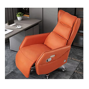 XZBXGZWY Boss Chair with Electric Massage, Swivel Function, and Telescopic Footrest - Orange Cowhide