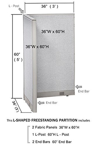 GOF Freestanding L Shaped Office Partition, Large Fabric Room Divider Panel - 36" D x 36" W x 60" H