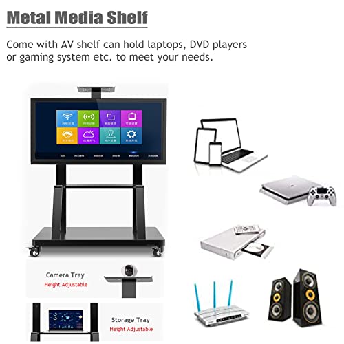 Generic Rolling TV Stand 50-75 Inch with Tray and Wheels, Black Heavy Duty Cold Rolled Steel Cart - 330Lb Capacity