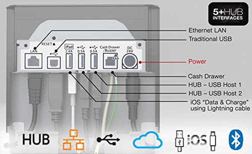 Star Micronics mC-Print3 3-inch Ethernet (LAN) / USB / Bluetooth / Lightning Thermal POS Printer with CloudPRNT, Peripheral Hub, Cutter, and External Power Supply - Black
