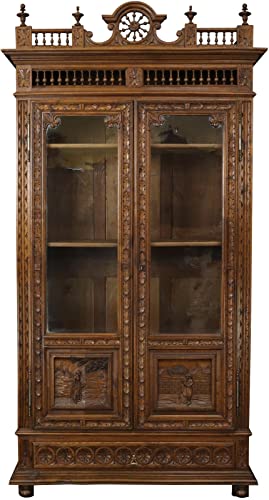Generic Antique Brittany French Carved Bookcase Glass 2-Door 1890