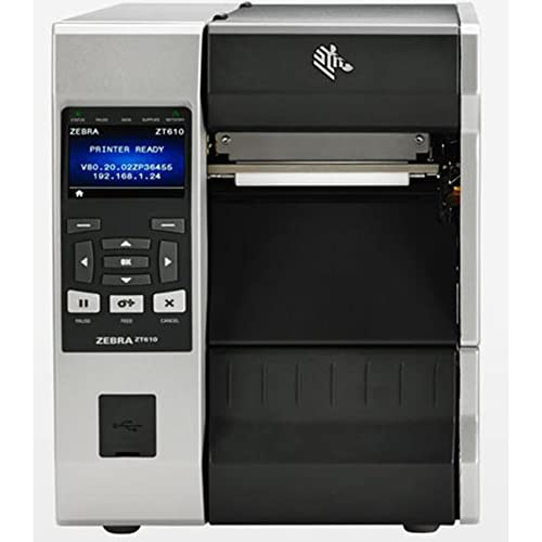Ybpitt Industrial Barcode Label Printer - Zebra ZT610 600 dpi Thermal Transfer and Direct Thermal - Serial, USB, Ethernet, Bluetooth 4.0 - 4.09" Print Width, Monochrome, Tear Bar ZT61046 - JTTANDS