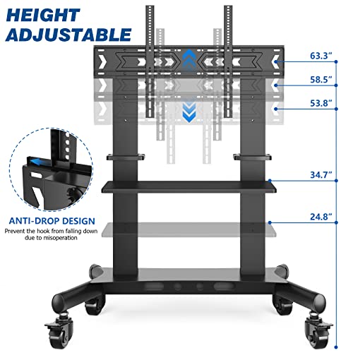Rfiver Heavy Duty Mobile TV Cart for 60-120 Inch TVs up to 300 lbs, Rolling Stand with Extra Large Shelf, Max VESA 1000x600, Black