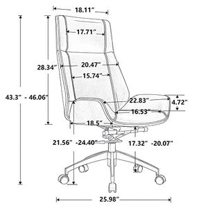 TOOMOO Genuine Leather High Back Executive Office Chair - 8-Layer Solid Walnut Wood, Aluminum Base