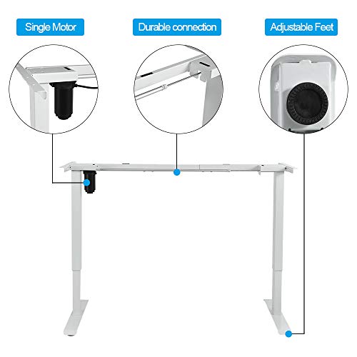 Electric Adjustable Standing Desk Frame - Stand up Desk Frame with Height and Width Adjustable Desk Electric Sit Stand Desk Base Single Motor Memory Preset Controller Home Office White (Frame Only)