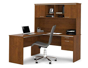 Bestar L-Shaped Desk with Dual Half Pedestal and Hutch - Flare