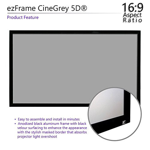 Elite Screens ezFrame CineGrey 5D, 135" Diagonal 16:9, 8K 4K Ultra HD Ready Ceiling Light Rejecting and Ambient Light Rejecting Fixed Frame Projector Screen, CineGrey 5D Projection Material, R135DHD5