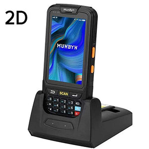 MUNBYN Handheld Barcode Scanner with Android 7.0 OS, 2D PDF417 Honeywell Scanner, Numeric keypad, Touch Screen and Charging Cradle with 3G 4G WiFi BT GPS Wireless Mobile Terminal for Inventory System