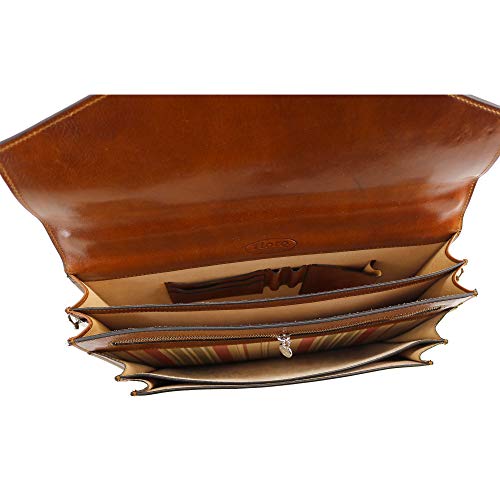 Floto Ponza Full Grain Leather Briefcase in Olive (Honey) Brown