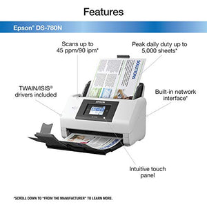 Epson DS-780N Network Color Document Scanner for PC and Mac, 100-page Auto Document Feeder (ADF), Duplex Scanning