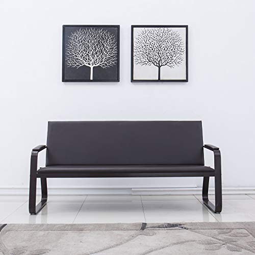 Bestmart PVC Leather 3PCS Office Reception Sofa Set Executive Side Waiting Room Visitor Guest Sofa,Dark Brown