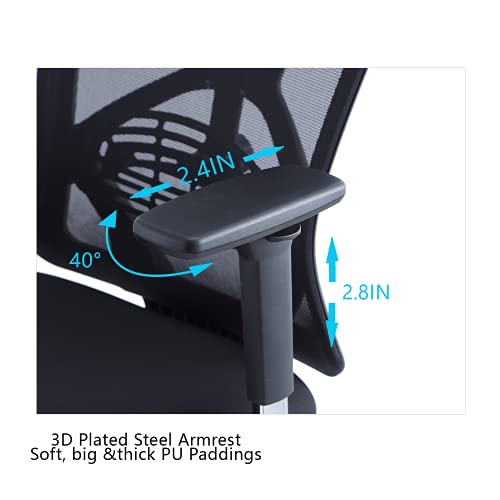 Ticova Ergonomic Office Chair with Adjustable Lumbar Support & 3D Metal Armrest