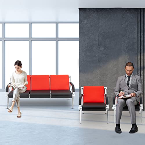 Diggettio Office Reception Sofa Set - 5-Seat PU Leather Chairs with Arms (Black+Red)