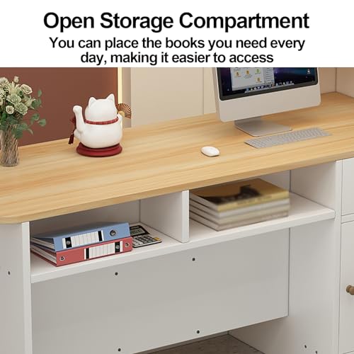 LLINVX Reception Counter Desk with Display Shelf & Drawers