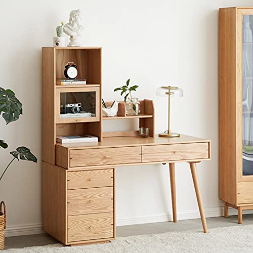 XIANGGUI 1983 Computer Table with Bookshelf and Drawers - Modern Oak Desk for Home Office and Study Room